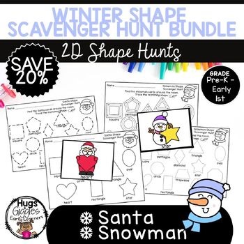 Winter Shapes Scavenger Hunt Bundle | Santa & Snowman Activities