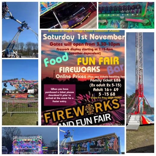 Fireworks 🎆 and Funfair 🎡 Saturday 1st November 3.30-10pm Funfair and Fireworks Online tickets are discounted https://www.seetickets.com/event/witham-st-hughs-fireworks-night/witham-st-hughs-village-hall/3499686 On the gate prices: Family £40.00 Over 16 £15.00 5-15 years £12.00 Under 5's £2.00 We request you to bring the right cash. Online Prices Under 5's FREE WITH A TICKET. EVERYONE NEEDS A TICKET | Children's Fun Fair Rides, Stalls, Inflatables & Candy Floss for Hire