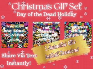 Day of the Dead Christmas GIF Set | 3 Animated Holiday Gifs | Moving Christmas Text for Messages - Etsy
