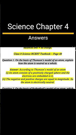 Structure of Atom Class 9 Question Answer NCERT | Science Chapter 4 Class 9 CBSE Notes #shorts