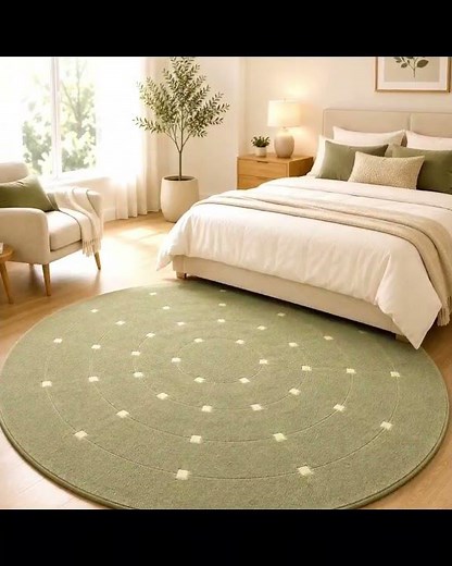 Modern Sage Green Round Wool Rug, Hand-Tufted Geometric Circle Area Rug, Minimalist Contemporary rug