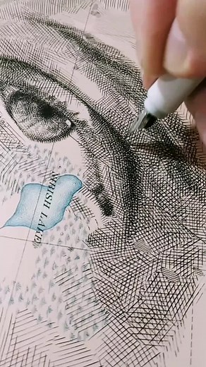 #crosshatching in #ink over a geological #map ... #crosshatchingart #art #artist #artwork #penandink #maps #mapart #mapartist #portraitart #sketch #sketchbook #drawing #inkdrawing