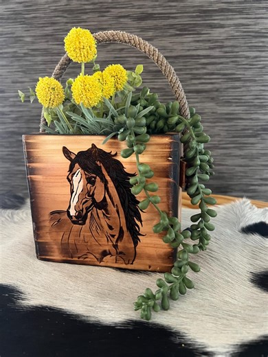 Rustic Western Wood Box With Authentic Lasso Lariat Handle, Farmhouse Horse Portrait Home Decor - Etsy
