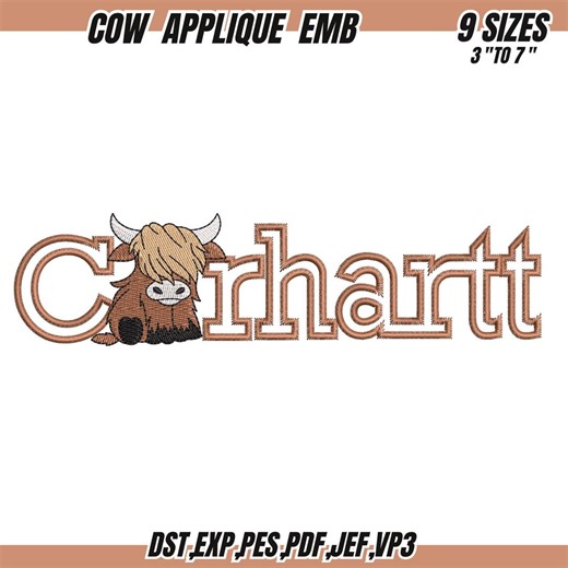 Highland Cow Applique Embroidery File | Carhartt-inspired Design (digital Download) - Etsy