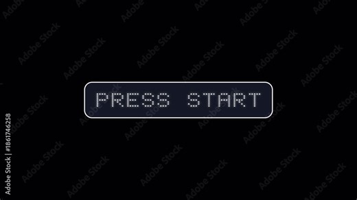 Retro press start button icon animation on black background, press start icon template animated with alpha channel.