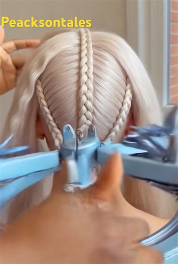 Futuristic Cornrow Braiding Machine Creating High Ponytail Patterned Braids