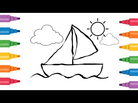 How to Draw and Color a Cute Sailboat Step by Step | Easy Boat Drawing for Kids