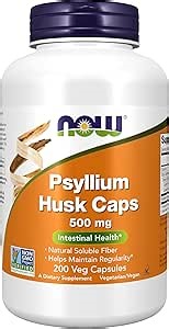 NOW Foods Supplements, Psyllium Husk Caps 500 mg, Non-GMO Project Verified, Natural Soluble Fiber, Intestinal Health*, 200 Veg Capsules