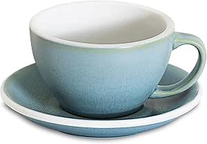 Loveramics Matt Cappuccino Cup, 10 oz Ceramic Latte Art Mug with Saucer, Thick-walled stoneware cup Set, Barista Latte Cup Set for Latte, Cappuccino, Tea - Mineral Colors (Glacier, 10OZ)