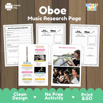 Oboe Music Instrument Research Page | Music Appreciation & Woodwind Activity