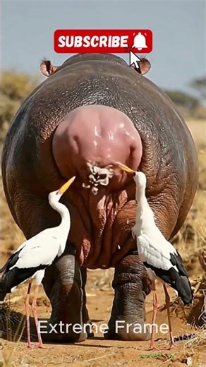 Two storks help a hippopotamus in a US park #shorts #hippo #usa #ai
