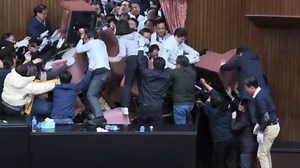 Taiwan Lawmakers Brawl In Parliament