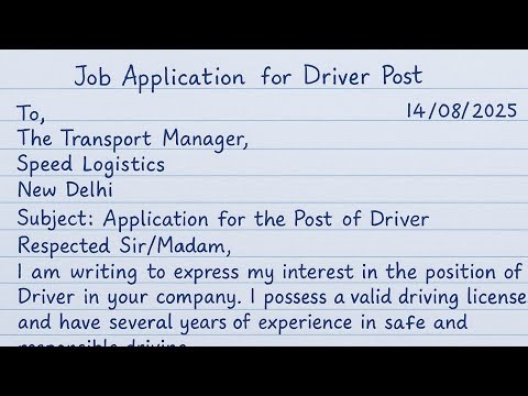 "Driver Job Application in English | Job Application Letter for Driver Post"