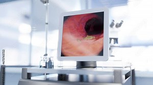 Exploration using gastroscope equipment - film showcasing visualization of bacteria detection during examination