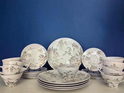 Vintage Noritake Melamine Dinnerware Set: Japanese Sansui Landscape - Etsy