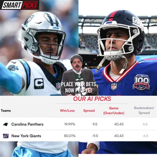 Kick off your Sunday with the Carolina Panthers vs. New York Giants! 🏈 Who's coming out on top in this early battle? Make your picks now on SmartPicks.ai and catch the action bright and early at 6:00 AM PST! #NFL #Panthers #Giants #SmartPicks #MakeYourPicks