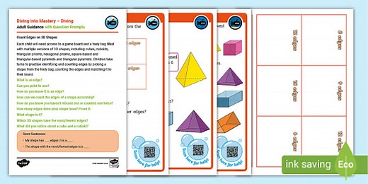 Year 2 Diving into Mastery: Step 9 Count Edges on 3D Shapes Activity Cards