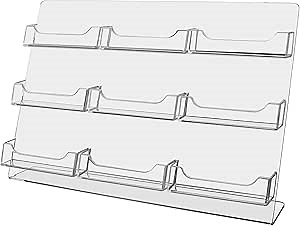 Marketing Holders Business Card Holder for 3.5" x 2" Gift Cards Clear Acrylic 9 Slot Slant Back Countertop Display for Retail Stores Craft Fairs and Tradeshows and Expos