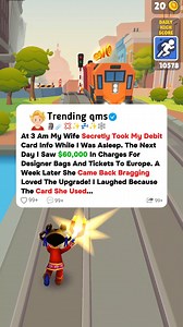 203K views · 3.2K reactions | At 3 am my wife secretly took my debit card info while i was asleep. The next day i saw $60,000 in charges for designer bags and tickets to europe. A week later she came back bragging loved the upgrade! I laughed because the card she used... #redditstories #storytime #redditreadings | Trending qms | Facebook