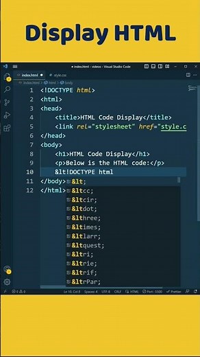 How to display HTML code in browser | show html tag and code in browser | html code write in browser