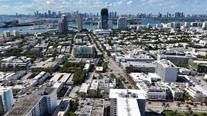 Flying over Miami Beach looking at Downtown Miami with 4K drone