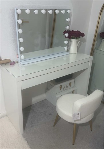 Finally getting round to sorting out my dressing table area. Dressing table from @IKEAUK. Mirror is from @Wayfair UK. Chair is from TikTok. #dressingtable #vanitymirror #roses #getreadywithme #viralllllll