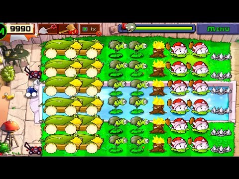 Plants Vs zombies Survival Pool Cob Cannon+Gatling Pea+Cattail+Explode O Nut Vs All Zombies Gameplay