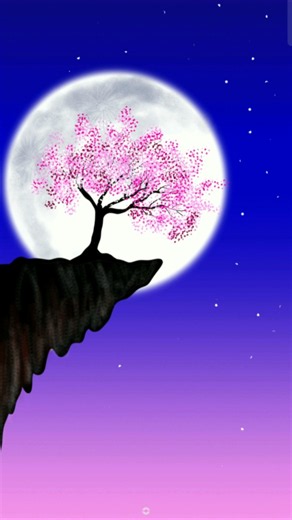 Beautiful Moonlight Cherry Blossom Tree Drawing 🌕🌸 | Easy Digital Art Tutorial #shorts