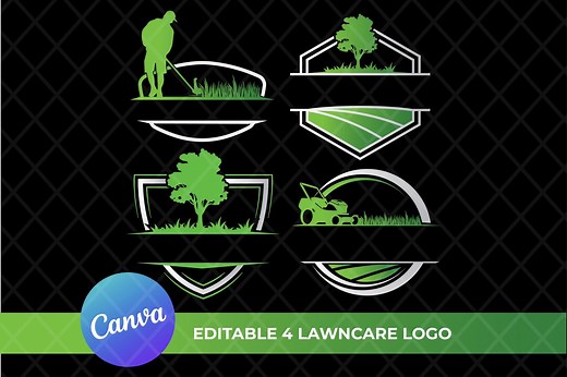 4 Canva Editable DIY Lawn Care Logo | Customizable Landscaping Canva Logo Illustration | Lawn Mower Services Company Logo. - Etsy