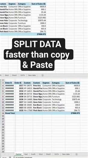 Stop Copy-Pasting! Split Excel Sheets instantly #shorts #exceltips #exceltricks #pivottable