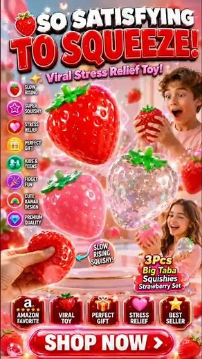 3Pcs Big Taba Squishies Strawberry Review | Viral Kawaii Stress Relief Fidget Toy
