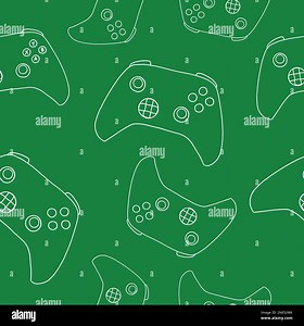 Seamless pattern of game controllers. Vector illustration in hand-drawn outline flat style on green background Stock Vector Image & Art - Alamy
