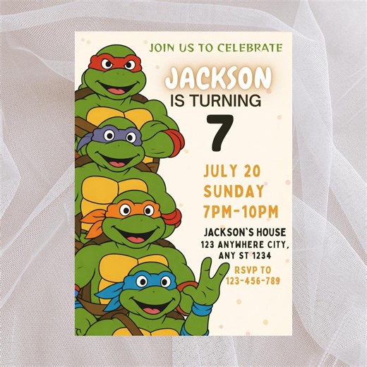 Editable Ninja Turtle Birthday Invitation: Kids Party Template (digital Download 5x7in Canva Template) - Etsy