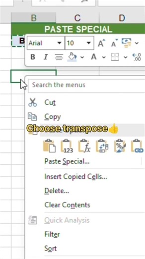 Excel Paste Special Transpose Trick 😱 | Vertical to Horizontal in 2 Clicks 🔥 #viaralshort