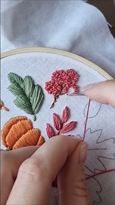 Cute french knot berries❤️ Fall motifs pattern🍁 #embroidery #tutorial #diy #handmade #art #craft
