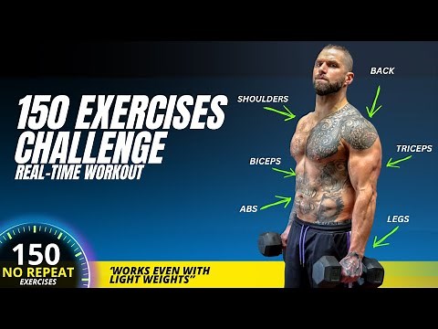 150 NO REPEAT EXERCISES Workout Challenge At home or gym | 1 Hour 30 Minute Dumbbell Workout
