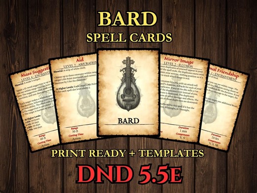 Bard Dnd Spell Cards 2024 - 5.5e Printable PDF Spellbook - Etsy UK