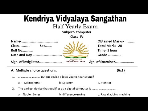 KVS Class 4 Computer Half Yearly Exam Sample Question Paper / For kendriya vidyalaya students