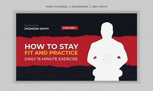 Download Fitness gym web banner and video thumbnail template design for free