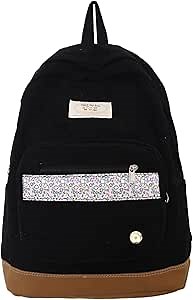 Cute Aesthetic Backpack Y2K Simple Floral Kawaii Backpacks Travel Backpack (Black)