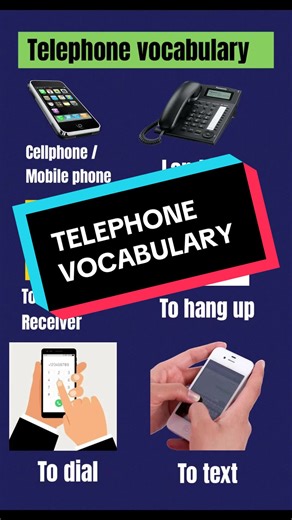 Telephone vocabulary! Do you know them? Cellphone, to pick up , Hang up, to dial and to text. #english #telephone #LearnEnglish #vocabulary