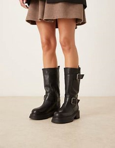 ASOS DESIGN Cohen multi-buckle leather knee boots in black | ASOS