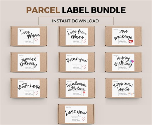 Printable Parcel Label Bundle – Care Package & Gift Shipping Labels PDF – 10 Designs Instant Download - Etsy