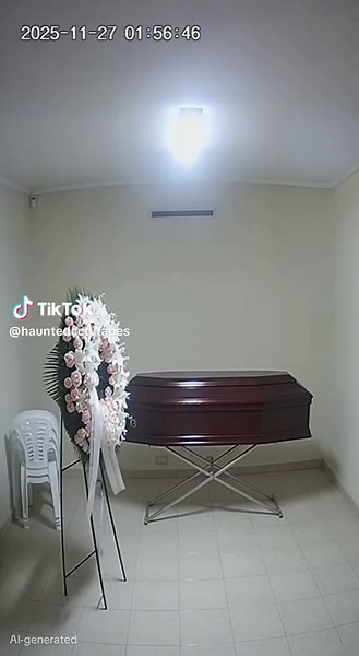 CCTV in this morgue viewing room caught the coffin lid knock... the wreath twist... and the chair get thrown toward it. #horror #scary #cctv #paranormal