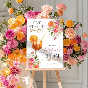 Love at First Spritz Bridal Shower Welcome Sign, Citrus Welcome Sign Printable Template Instant Download, Pink Orange Citrus Flowers Spritz - Etsy