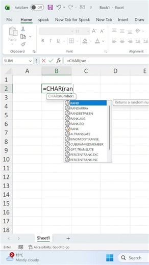 Excel CHAR + RANDBETWEEN 🔥 | Generate Random Symbols Instantly, #excel #shorts #viral #trending