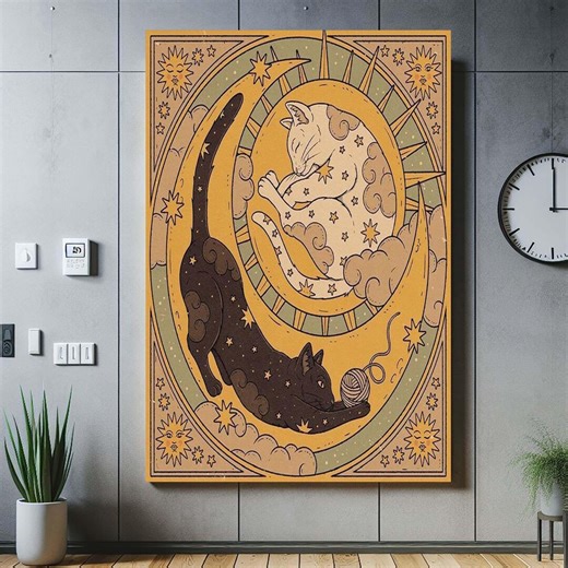 Yin Yang Cats Celestial Sun Moon Wall Decor - Etsy