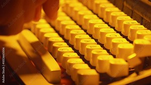 A detailed view of vintage typewriter keys bathed in soft, warm light, highlighting the classic design and nostalgic feel of early writing tools. Stock Video