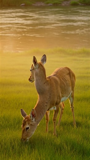 Ultra Realistic Deer Grazing by River | Wildlife Documentary Style 4K Nature Video
