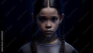 a young girl with braids in a dark background. 4K. Generative AI